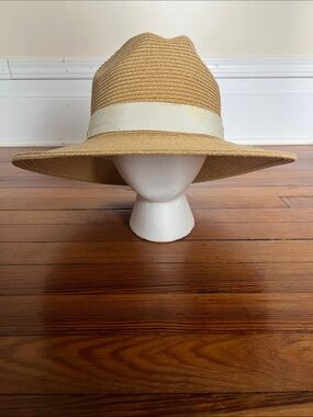 Vintage TOUCAN COLLECTION New York Straw Fedora Sun Hat Wide Brim Medium